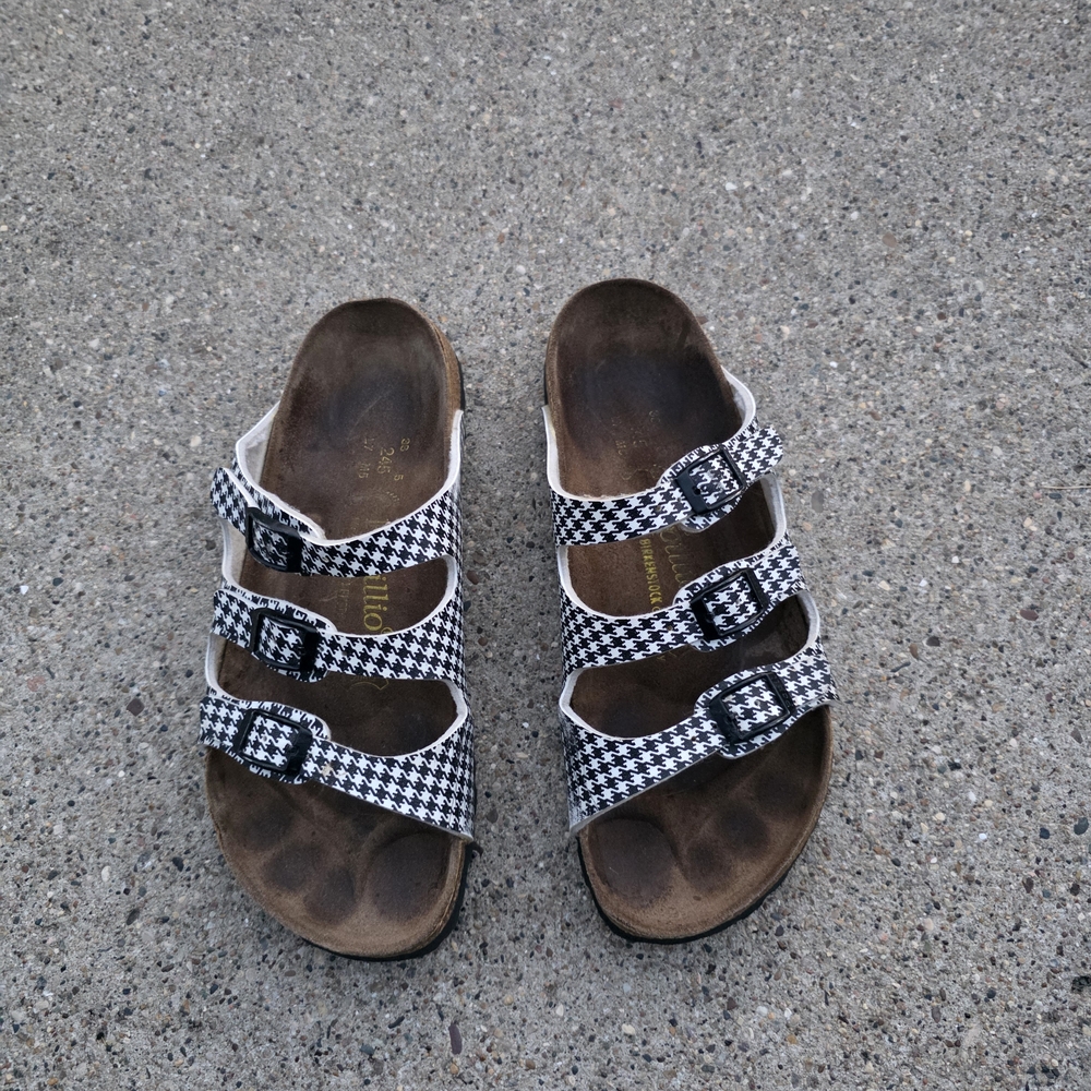 Papilio By Birkenstock  Black and White Houndstooth Sandals Women 7